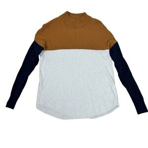 Madewell Colorblock Caramel Navy Oat Mockneck Sweater